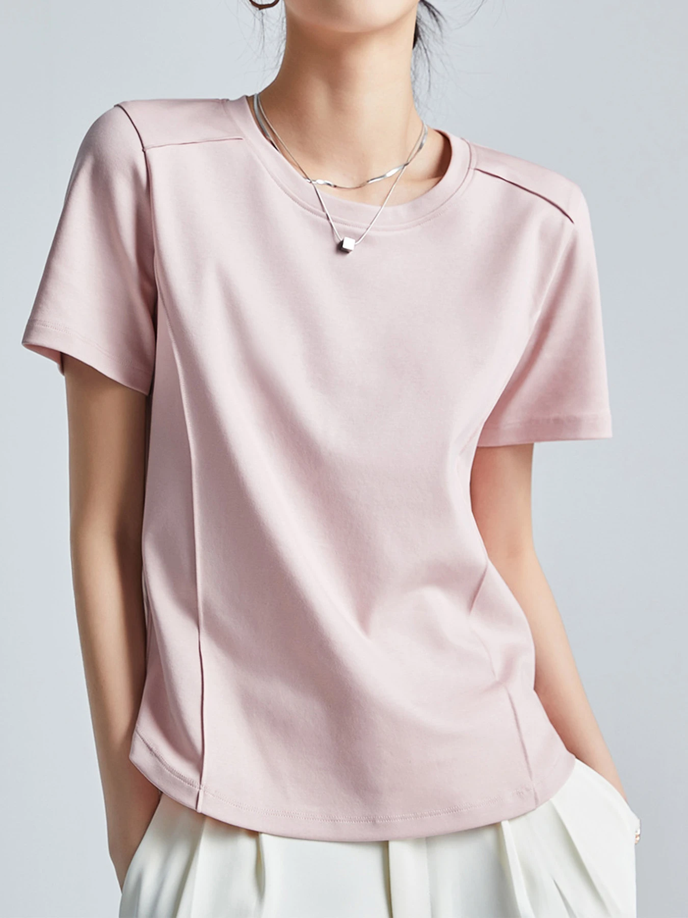 シルケットコットン素材クルーネック半袖Tシャツ