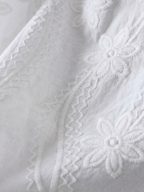 レトロ風細見えシングルブレスト刺繍入りコットン半袖シャツ 