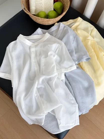 シンプルなリヨセルリネン半袖シャツ
