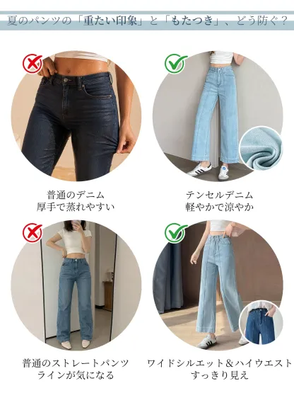低身長向けハイウエスト細見えストレートデニムパンツ