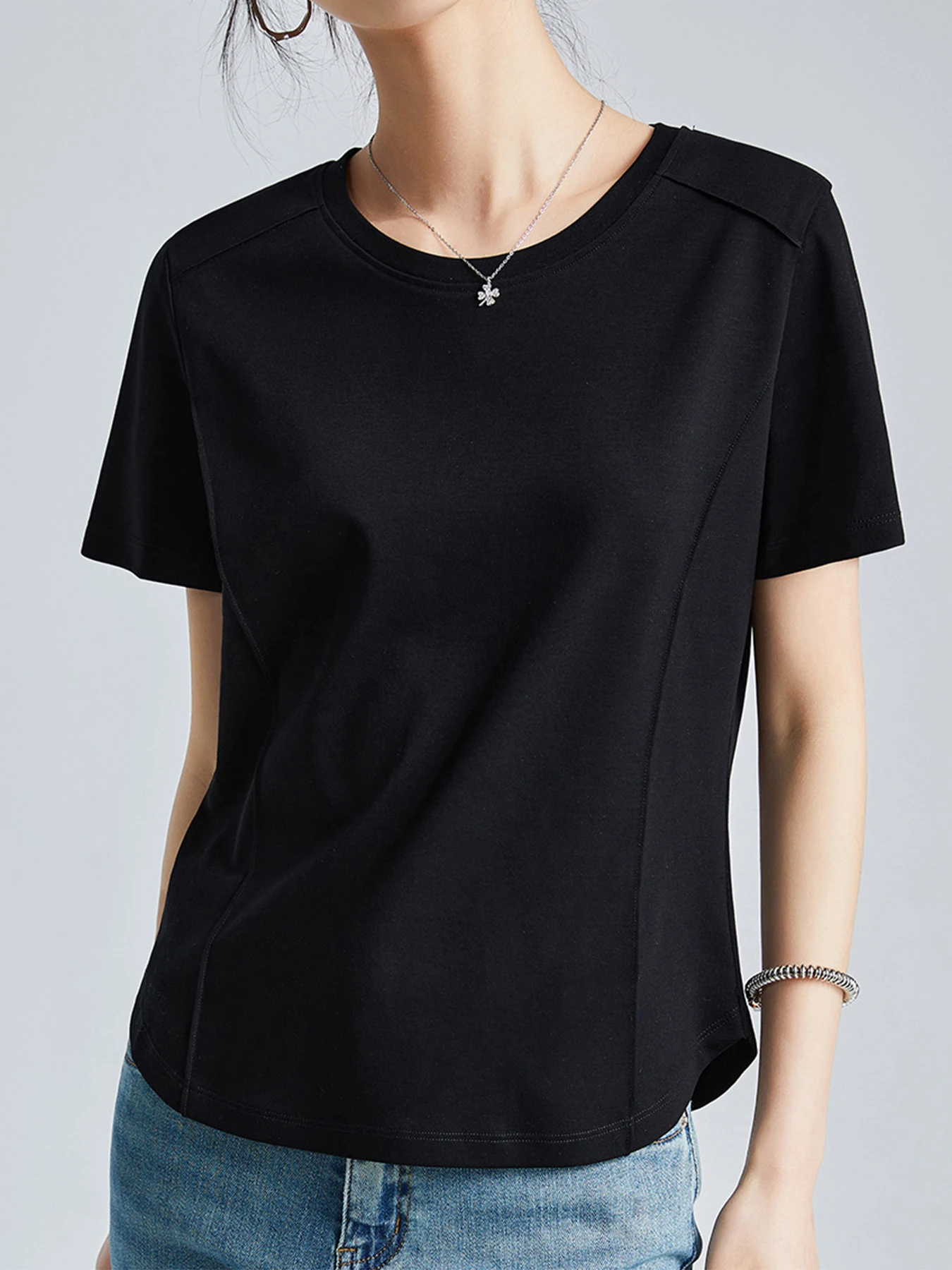 シルケットコットン素材クルーネック半袖Tシャツ