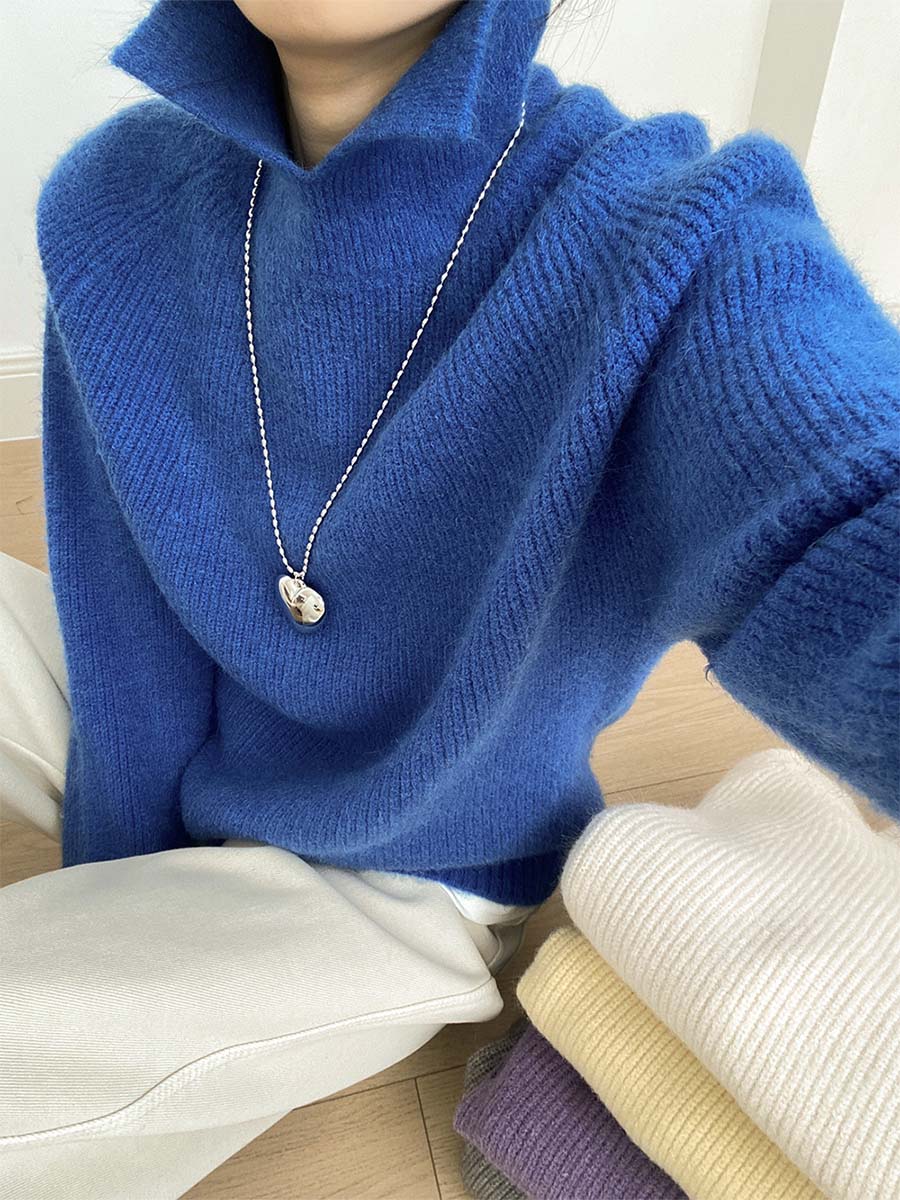 ソフトな風合い折り襟プルオーバーセーター – Sodemai