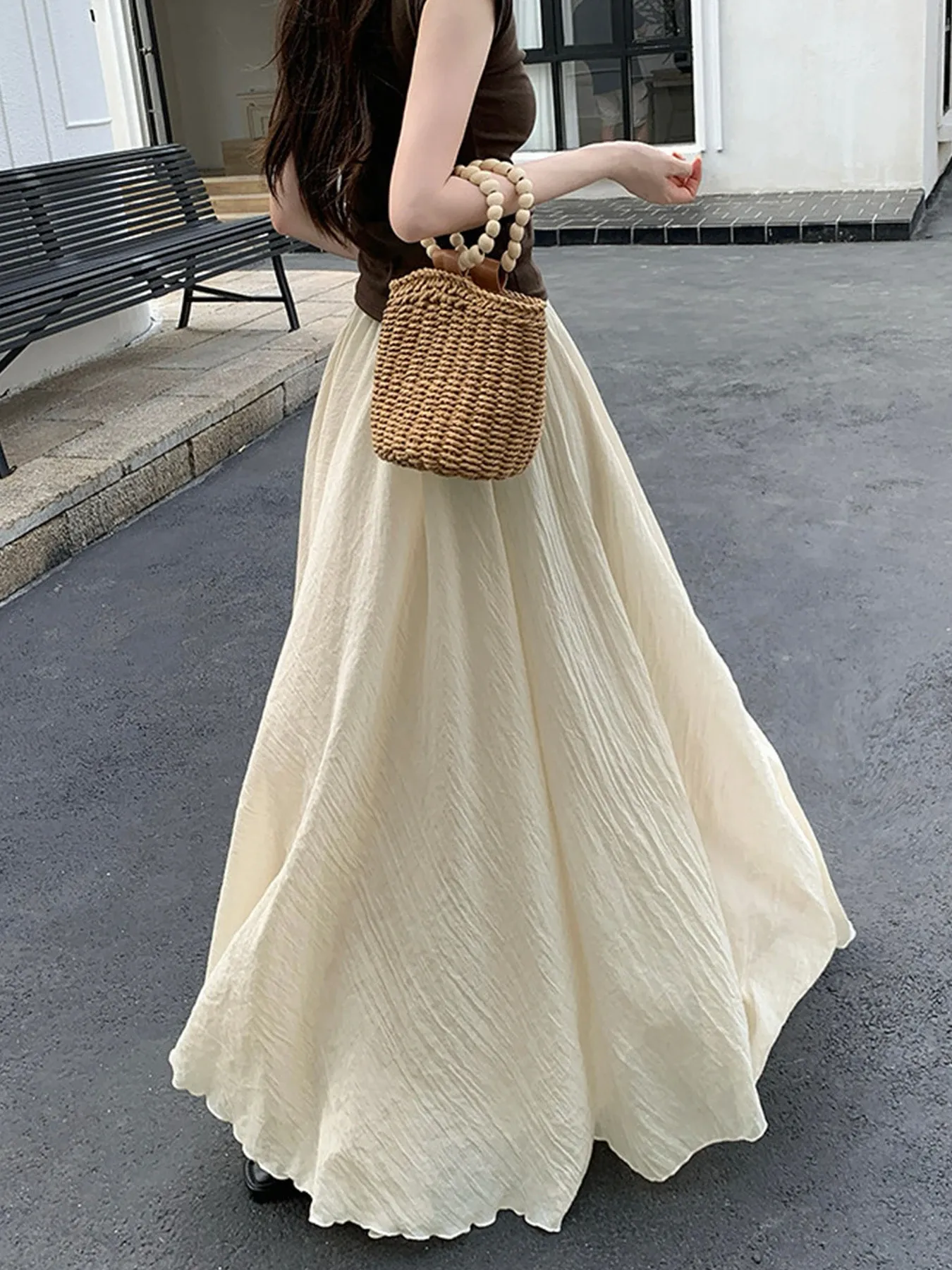 「身長152cm以上向け」コットンリネンフレアスカート