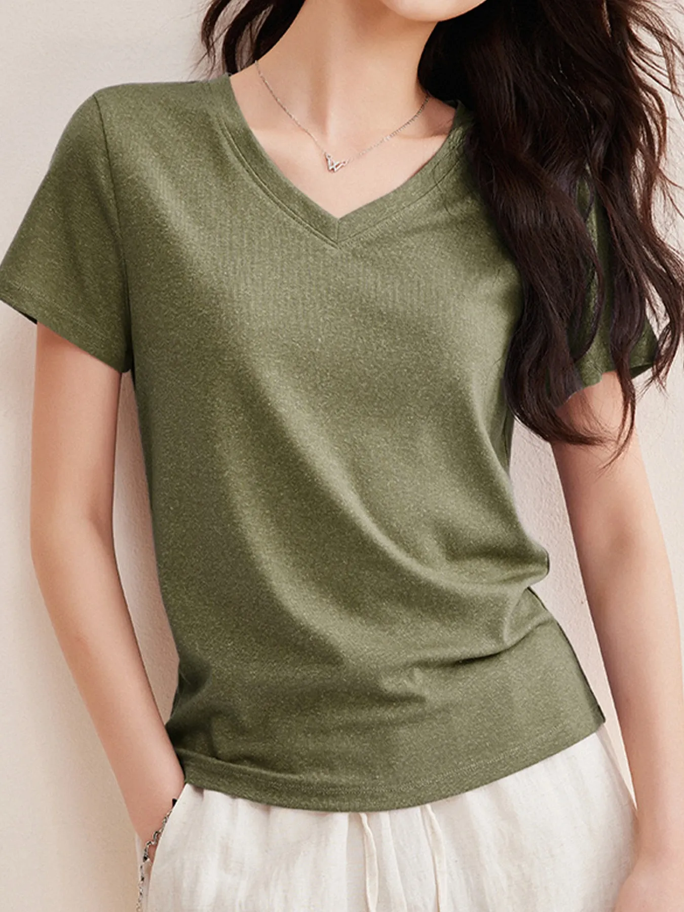 ヴィンテージライクなリヨセルリネン半袖Tシャツ