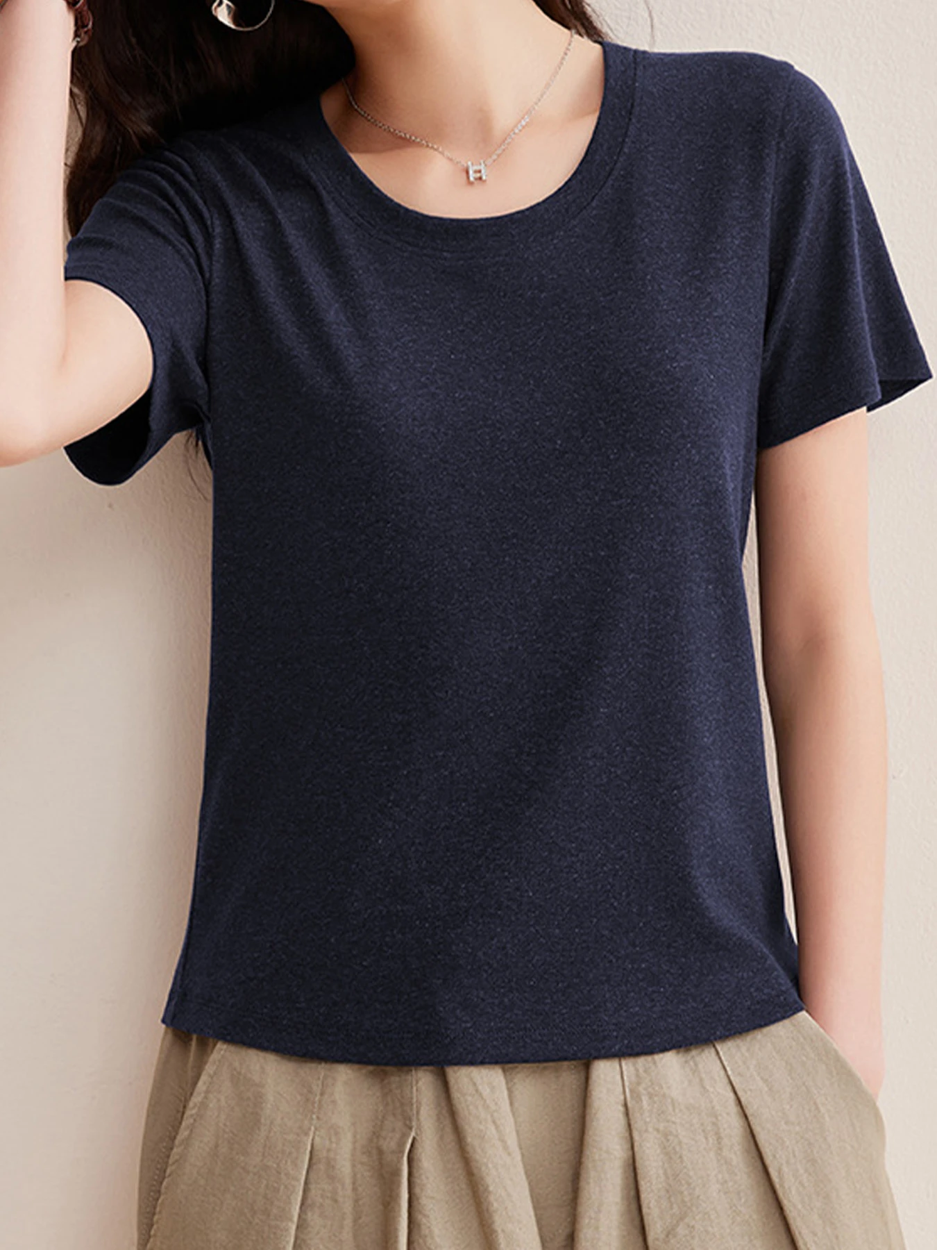 リヨセル×リネン素材すっきり見え半袖Tシャツ