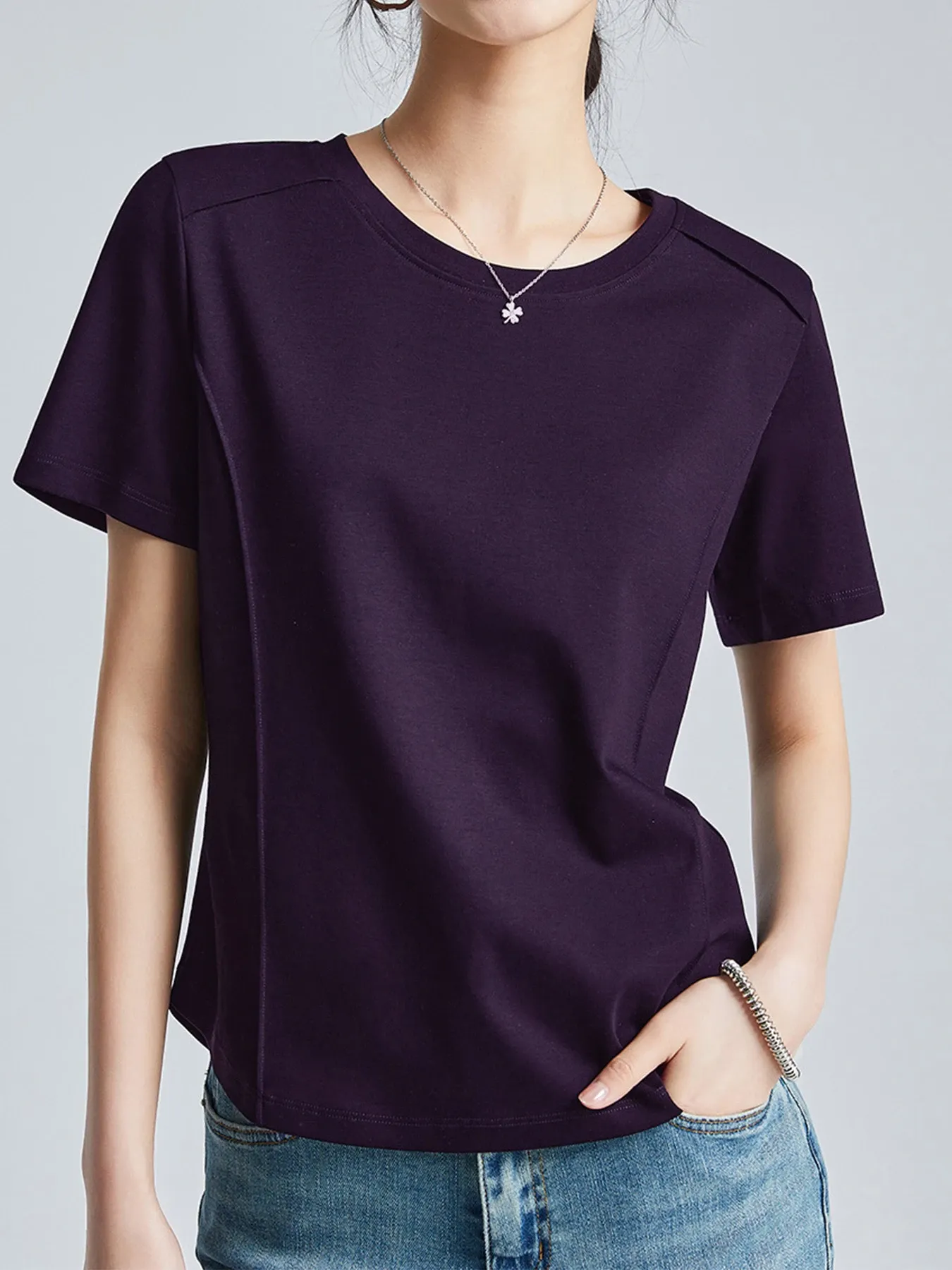シルケットコットン素材クルーネック半袖Tシャツ
