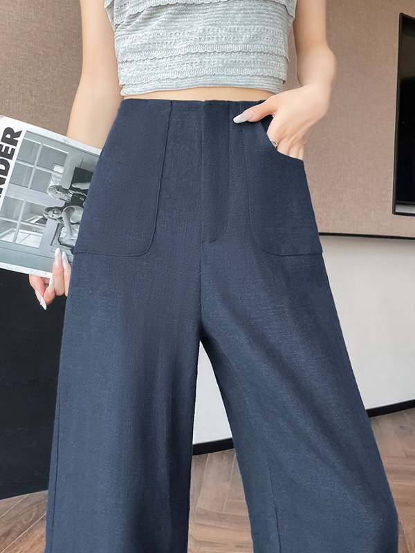 ハイウエスト薄手落ち感のあるカジュアルなストレートシルエットワイドパンツ