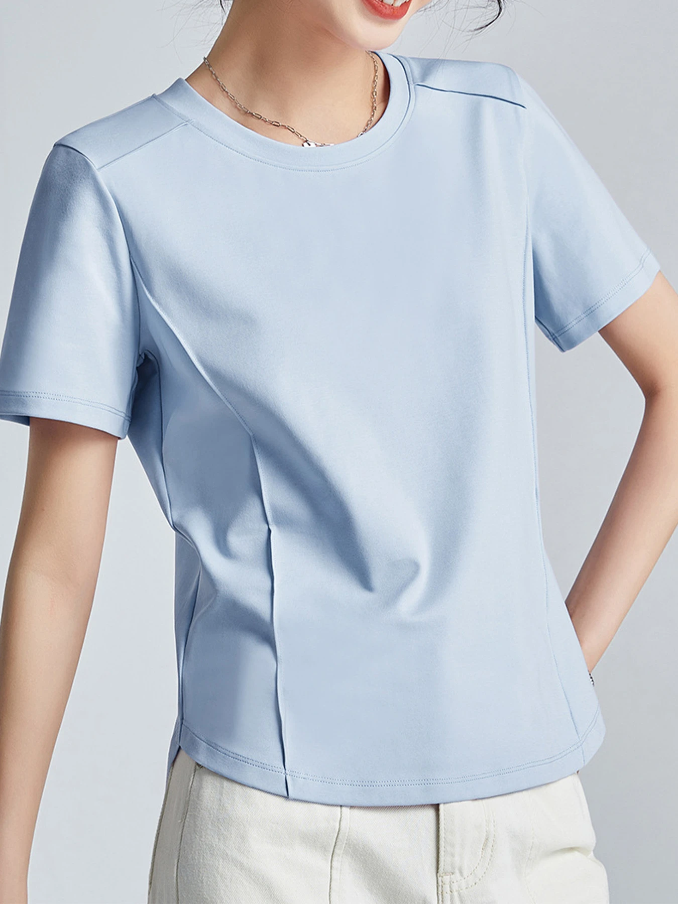 シルケットコットン素材クルーネック半袖Tシャツ