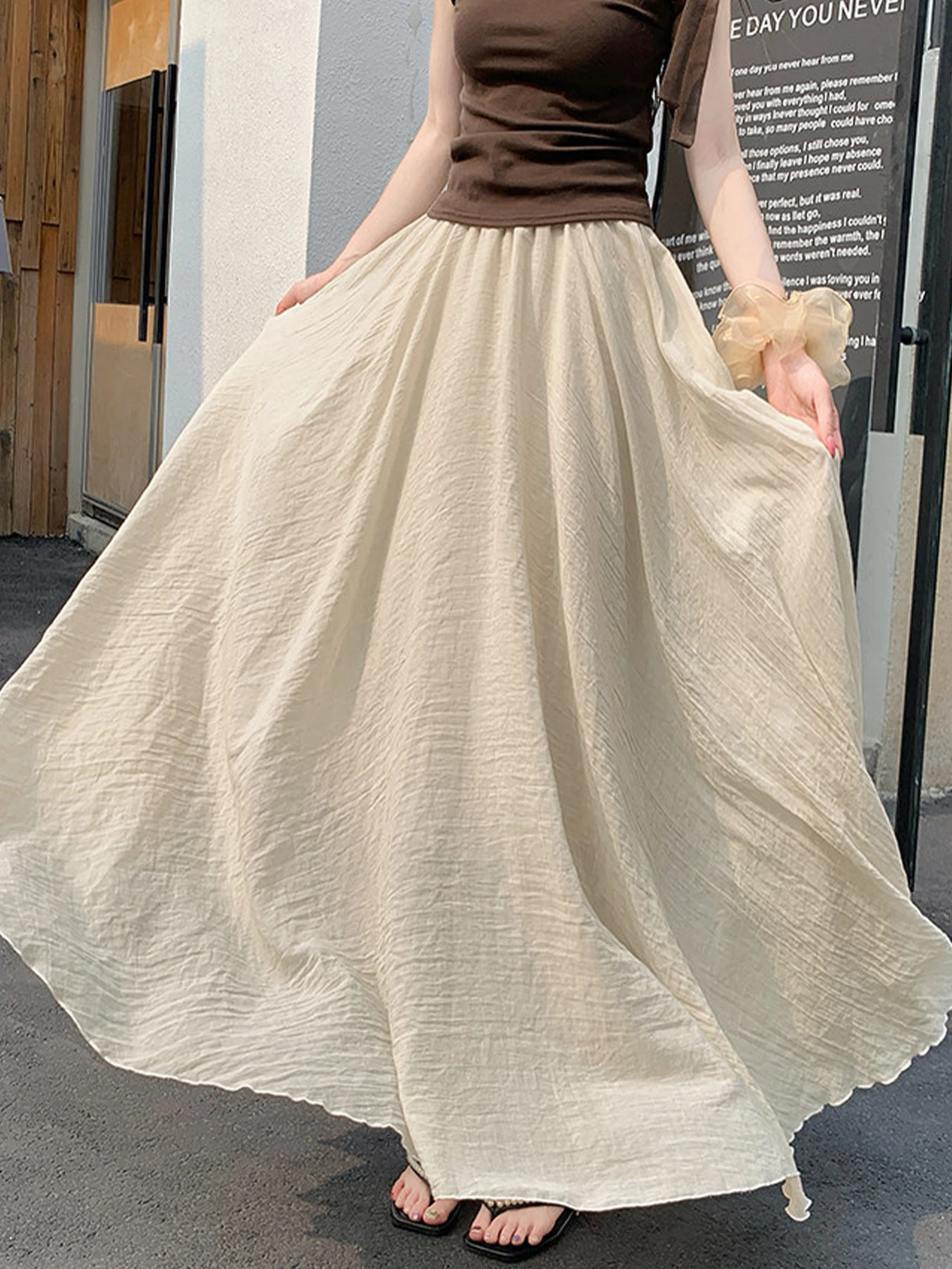 「身長152cm以上向け」コットンリネンフレアスカート