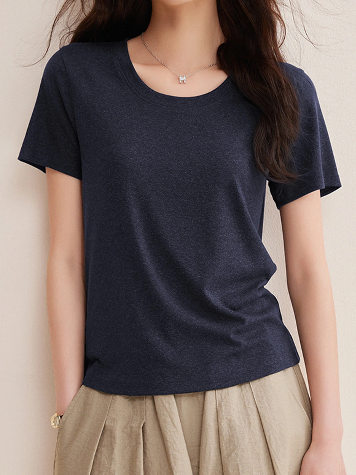 リヨセル×リネン素材すっきり見え半袖Tシャツ