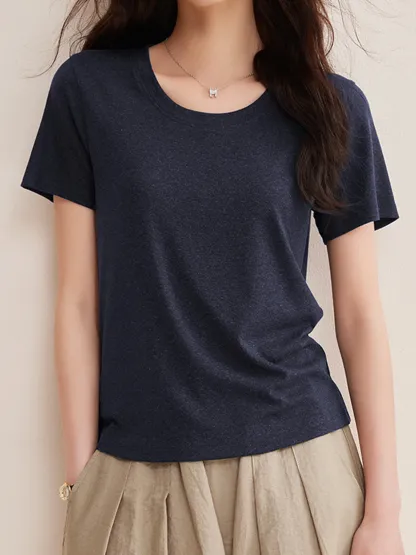 リヨセル×リネン素材すっきり見え半袖Tシャツ