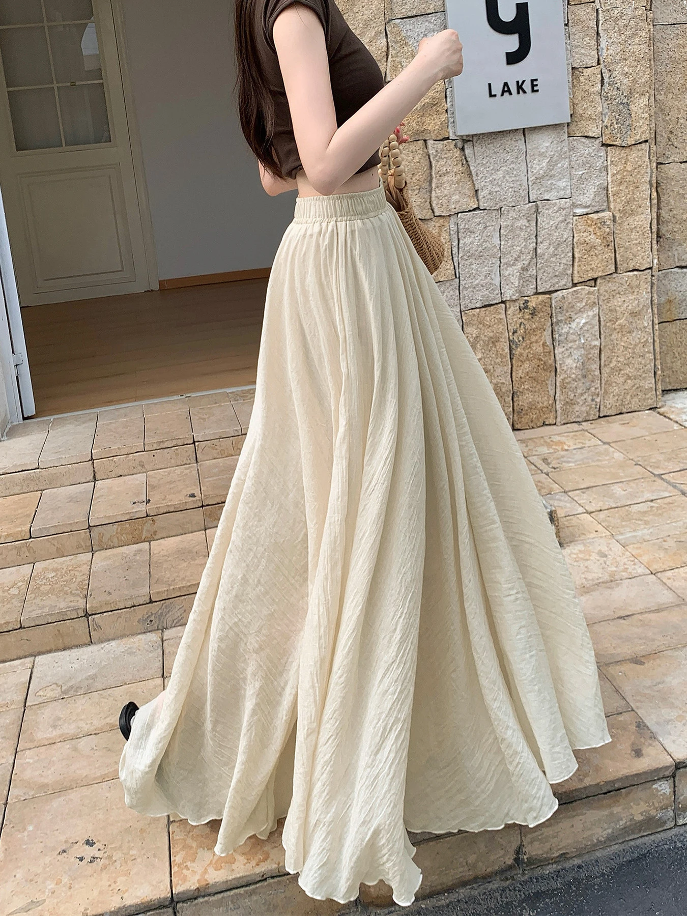 「身長152cm以上向け」コットンリネンフレアスカート