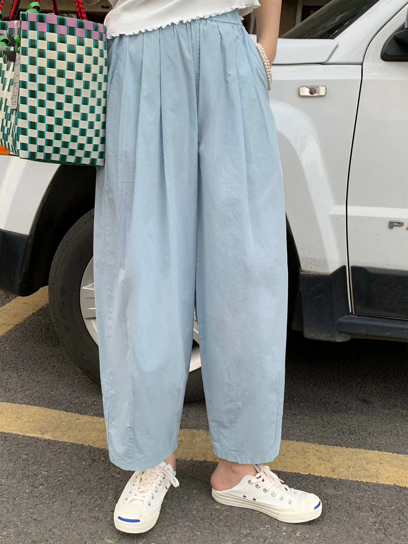 「身長145cm以上向け」ゆったり体型カバー薄手バルーンパンツ