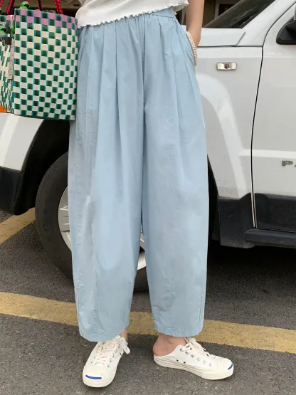 「身長145cm以上向け」ゆったり体型カバー薄手バルーンパンツ