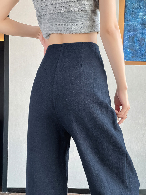 ハイウエスト薄手落ち感のあるカジュアルなストレートシルエットワイドパンツ