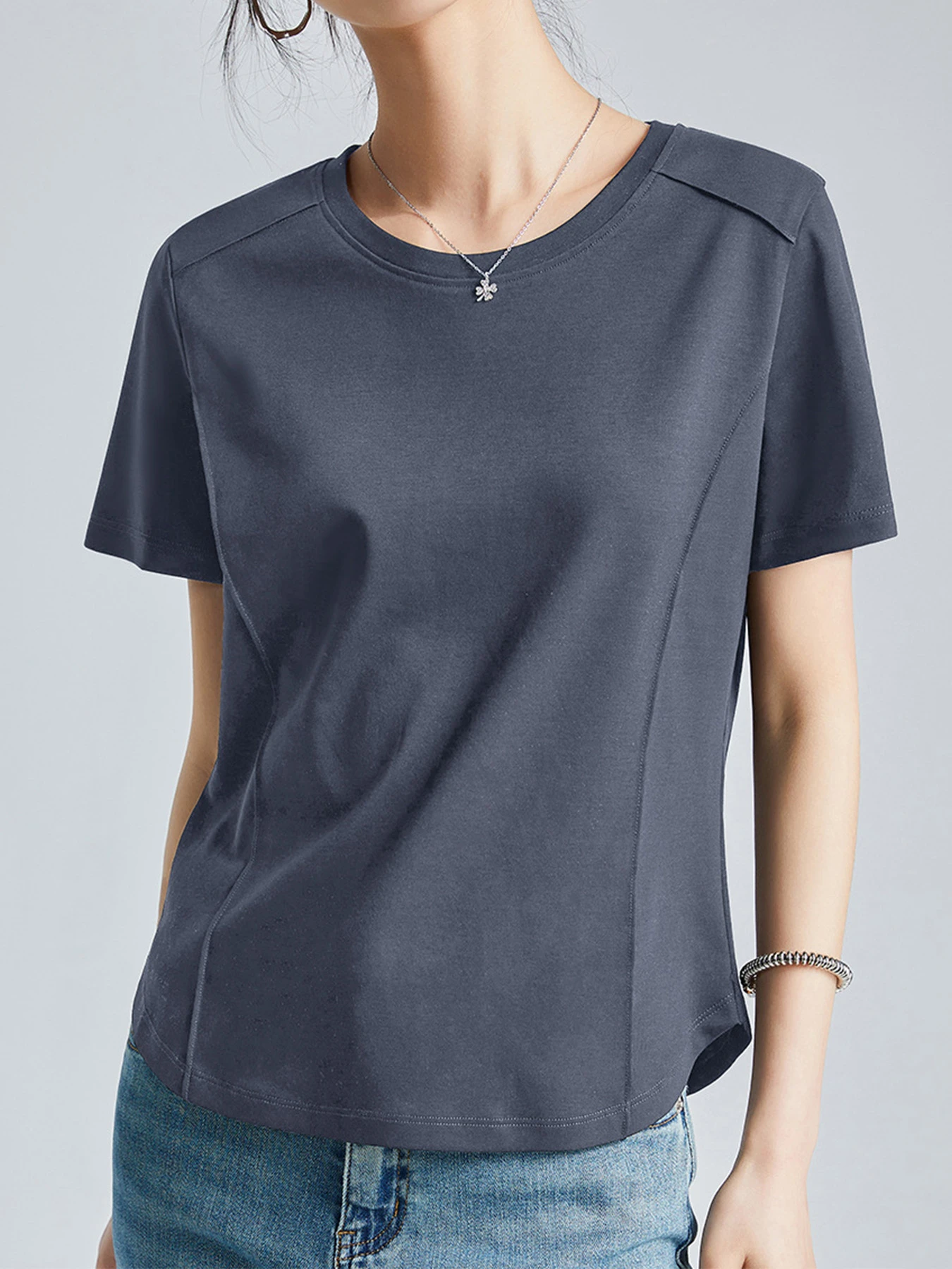 シルケットコットン素材クルーネック半袖Tシャツ