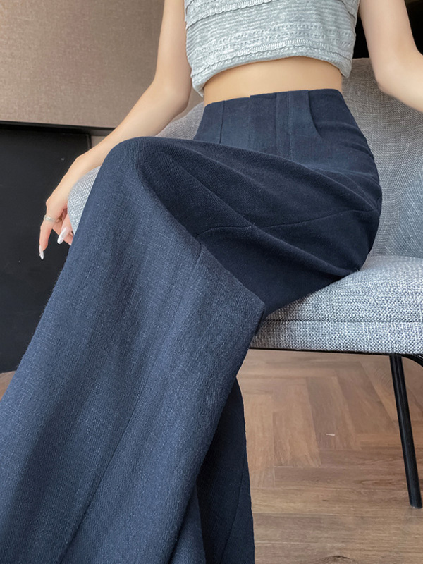ハイウエスト薄手落ち感のあるカジュアルなストレートシルエットワイドパンツ