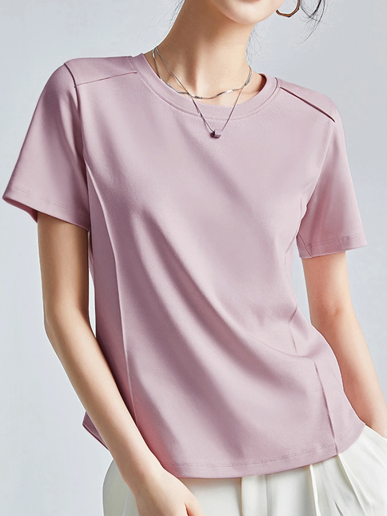 シルケットコットン素材クルーネック半袖Tシャツ