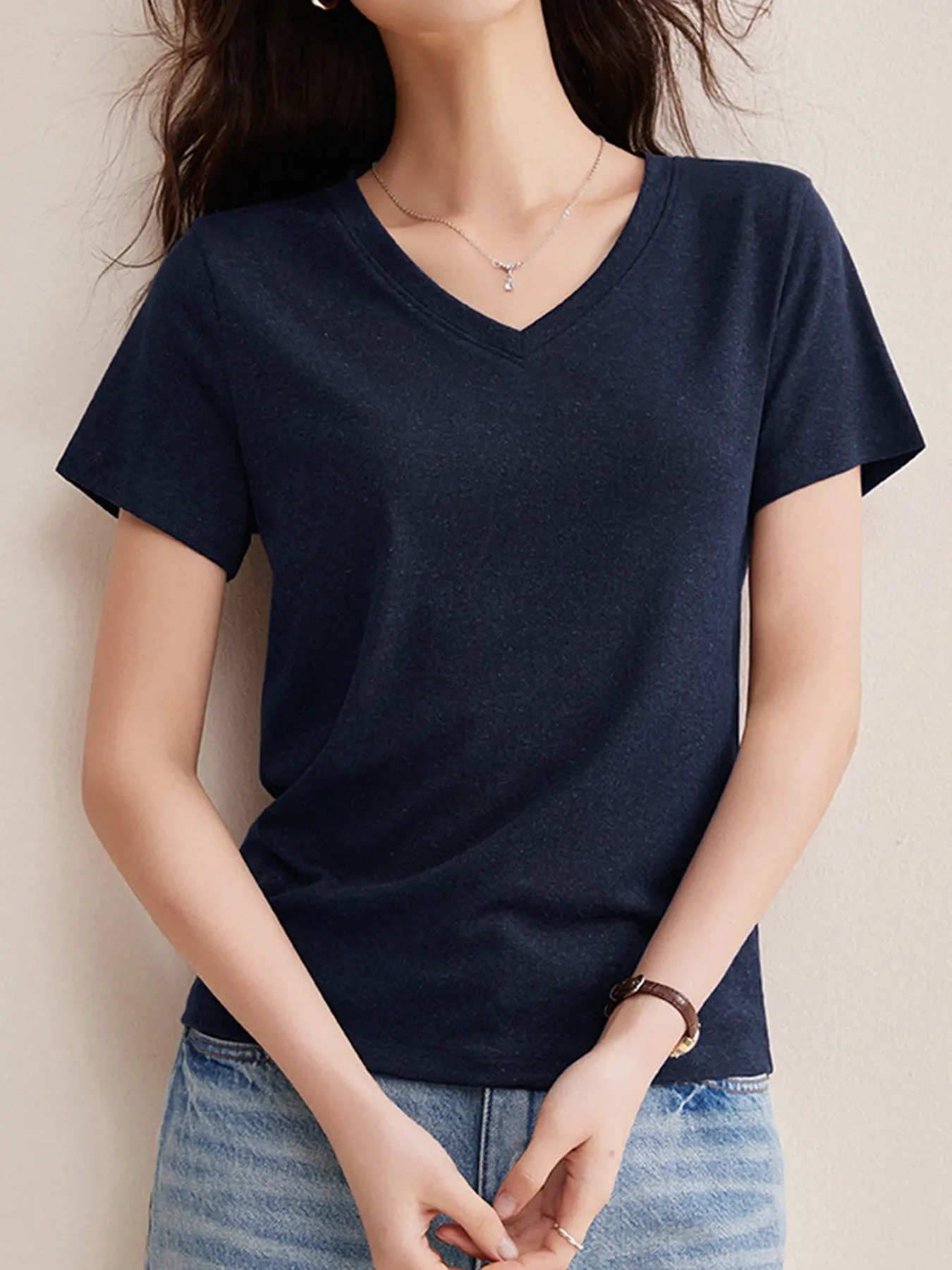 ヴィンテージライクなリヨセルリネン半袖Tシャツ