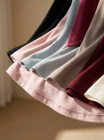 高級感溢れるドレープネックすっきり見え半袖Tシャツ 