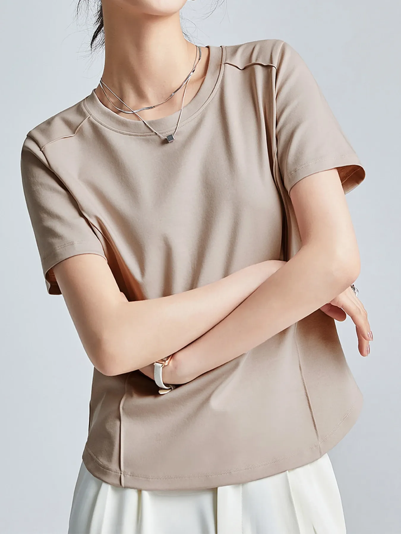 シルケットコットン素材クルーネック半袖Tシャツ