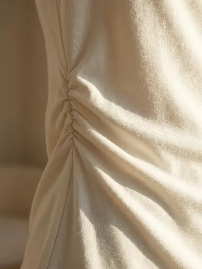 高級感溢れるドレープネックすっきり見え半袖Tシャツ 