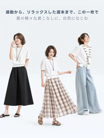 着回しやすい裾スリット入り半袖Tシャツ