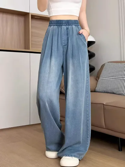 薄手リヨセル素材カジュアルなストレートデニムパンツ