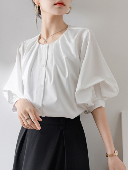【2点8,260円】レトロフレンチ風パフスリーブブラウス