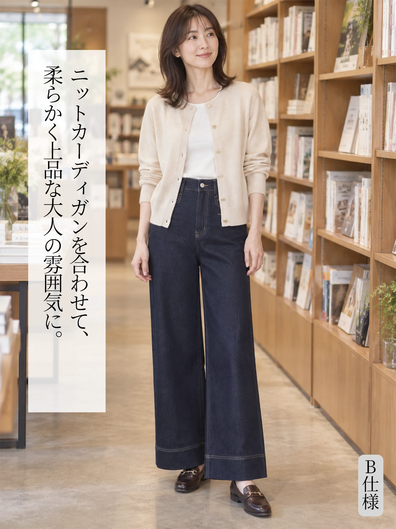 「身長152cm以上向け」脚長効果ワイドシルエットストレートデニムパンツ