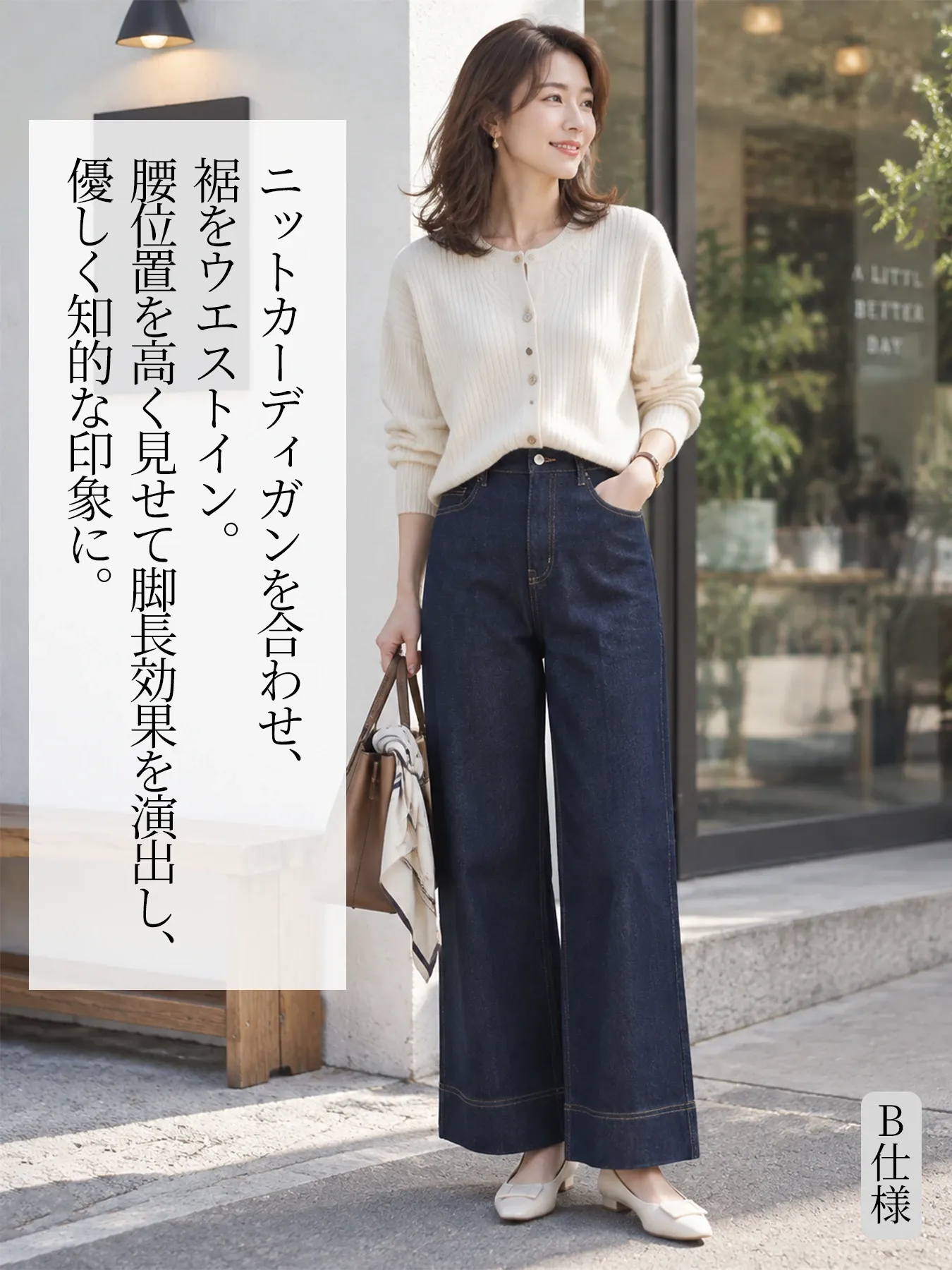 「身長152cm以上向け」脚長効果ワイドシルエットストレートデニムパンツ