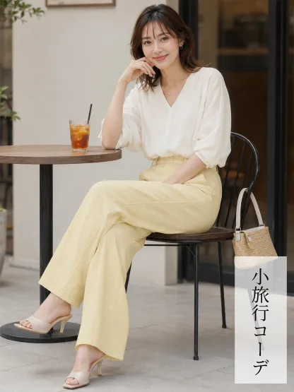 「身長148cm以上向け」ゆったり落ち感のあるシングルボタン付きすっきり見え冷感パンツ