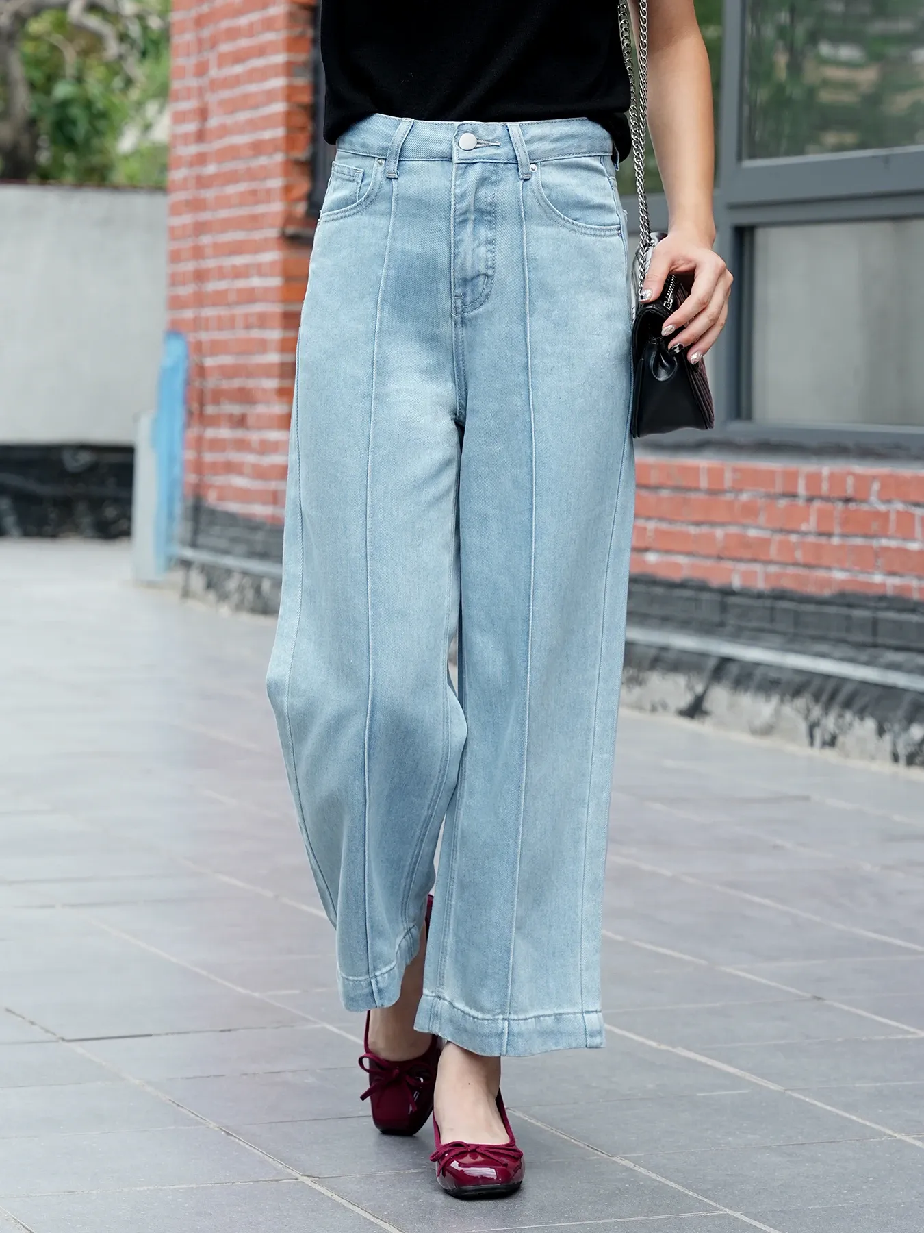 「身長145cm以上向け」低身長向けハイウエスト細見えストレートデニムパンツ