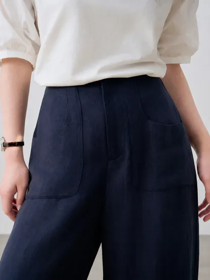 「身長154cm以上向け」ハイウエスト薄手落ち感のあるカジュアルなストレートシルエットワイドパンツ