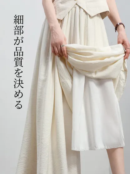 「身長148cm以上向け」ハイウエスト薄手落ち感のあるスカート風ワイドパンツ