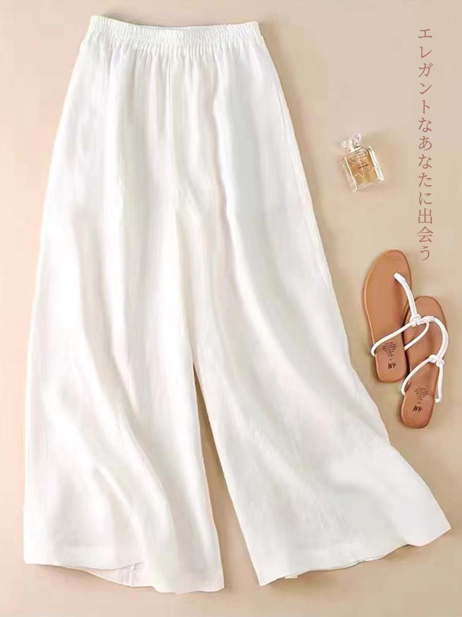 「身長150cm向け」リネンハイウエストワイドパンツ-Sodemai