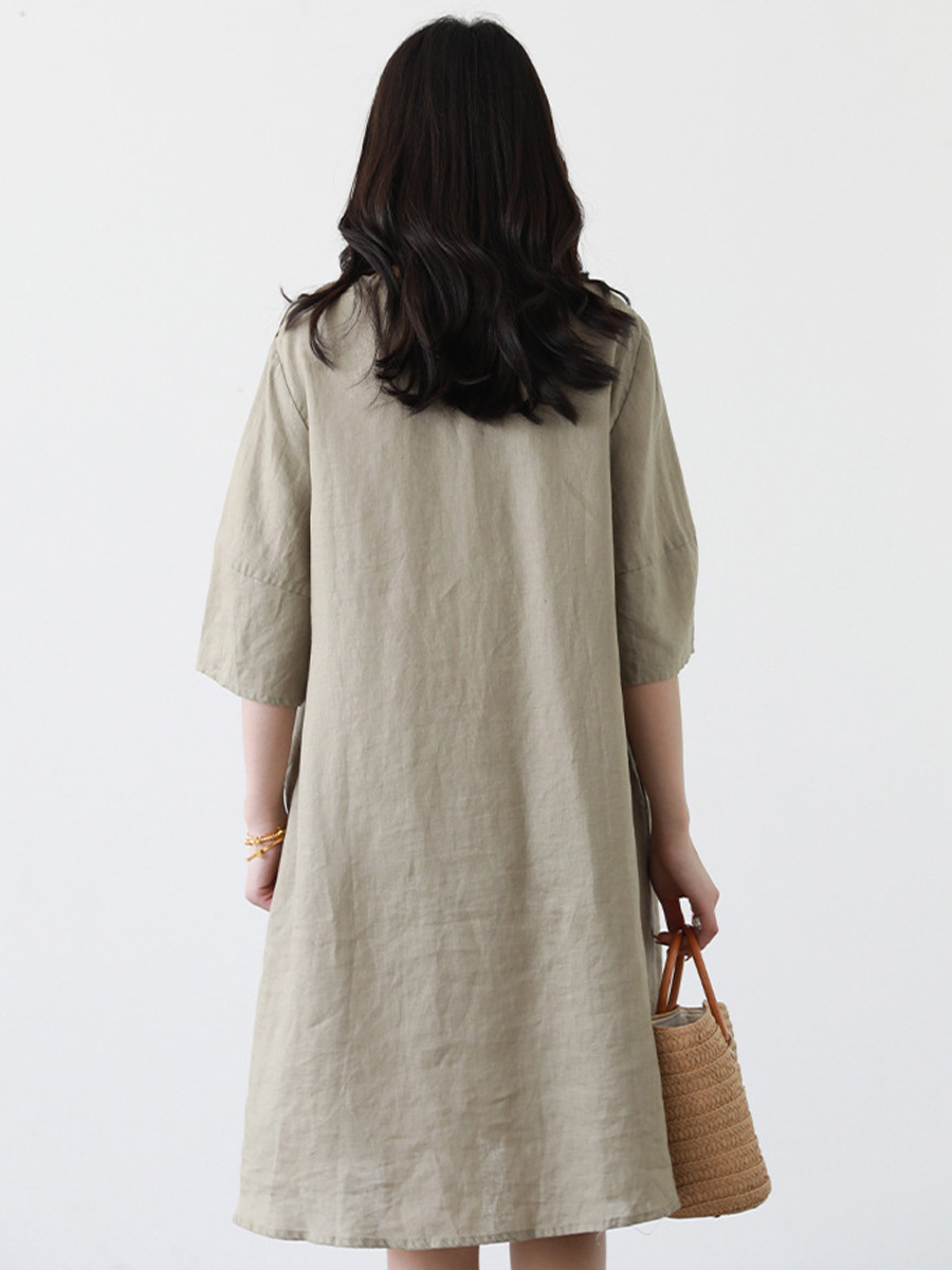 初秋用カジュアル風ハンド刺繍ワンピース-Sodemai