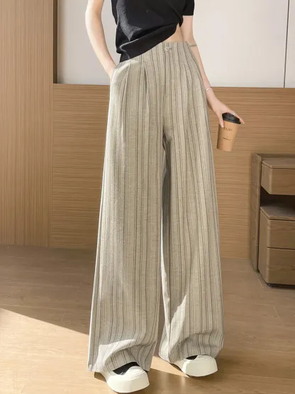 すっきり見え落ち感のあるストライプワイドパンツ