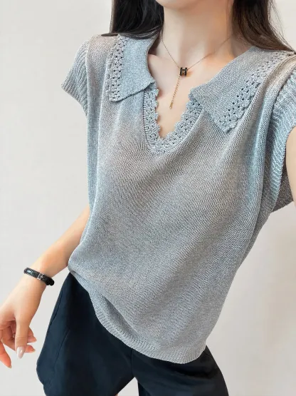 フリル襟フレンチリーブ上品なニットトップス