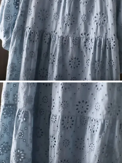 ゆったりカットワーク刺繍入り細見えコットンワンピース