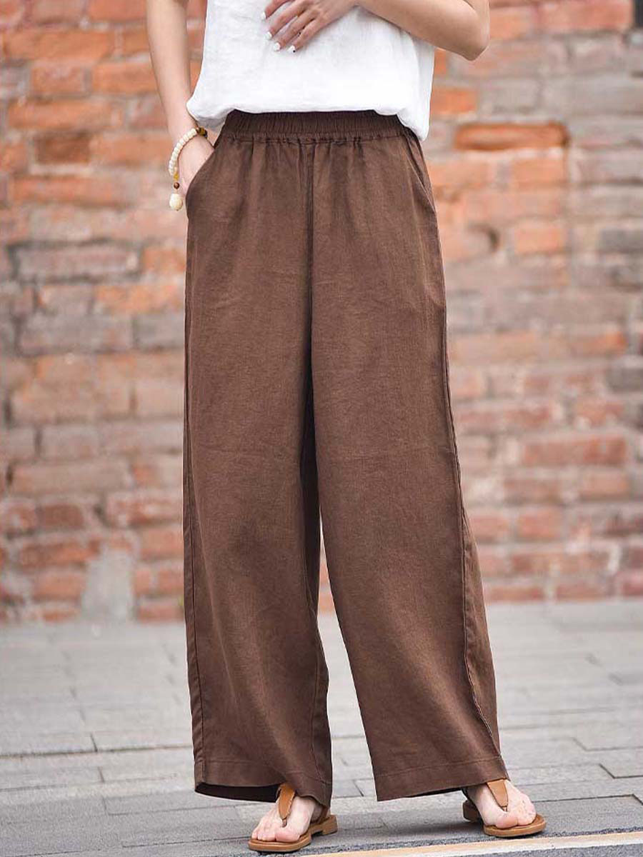 「身長150cm向け」リネンハイウエストワイドパンツ-Sodemai