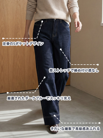 「身長148cm以上向け」小柄さん向け ハイウエストゆったりストレートデニムパンツ