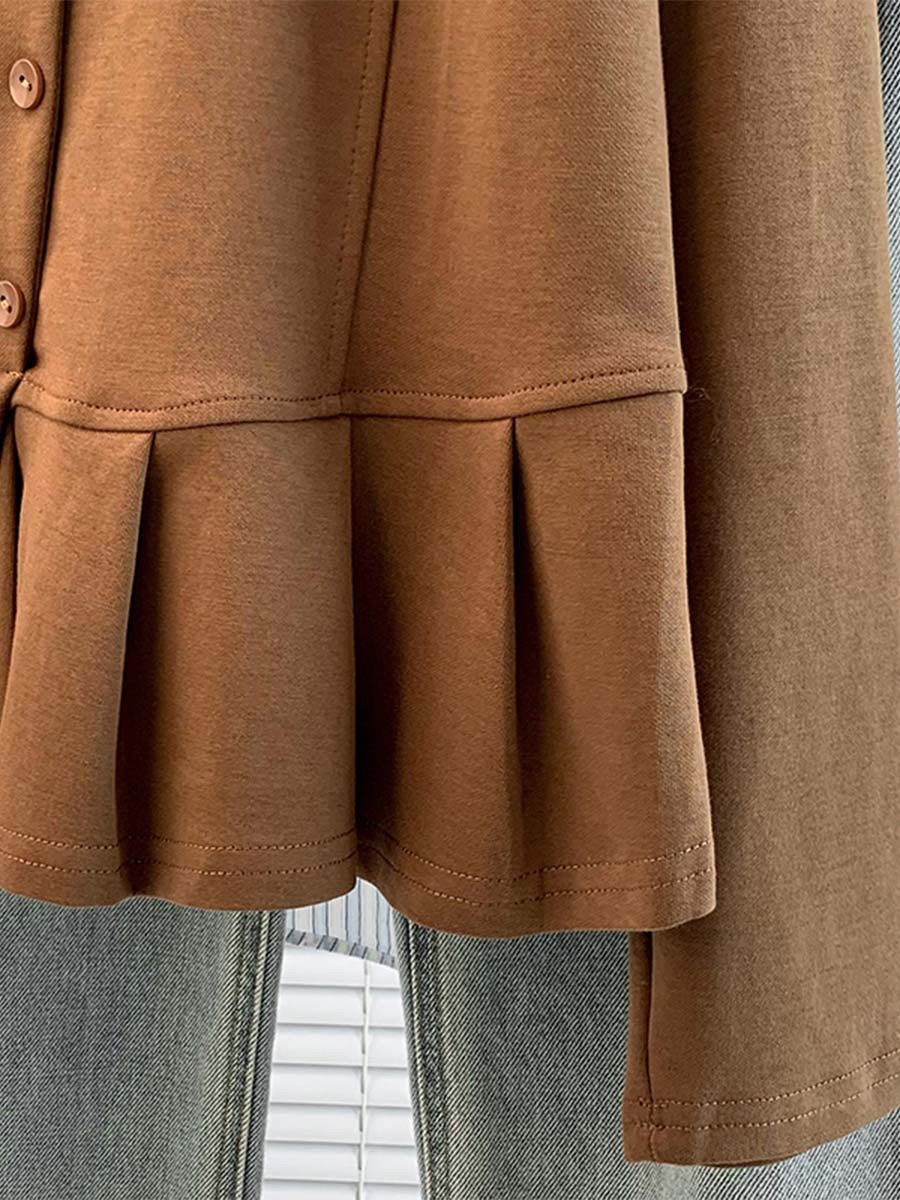 無地ソフトなアシンメトリーデザイン長袖Tシャツ-Sodemai