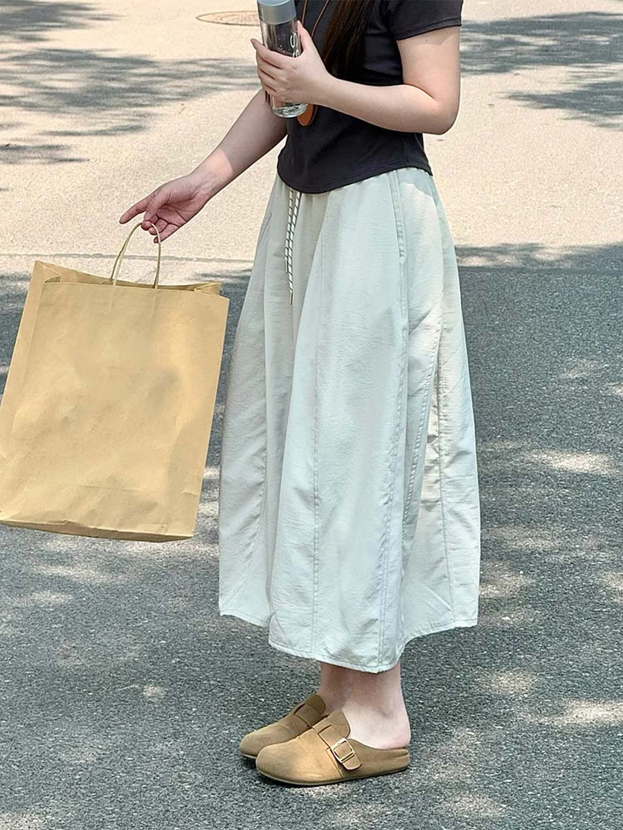 ワーク風落ち感のあるハイウエストAラインスカート-Sodemai