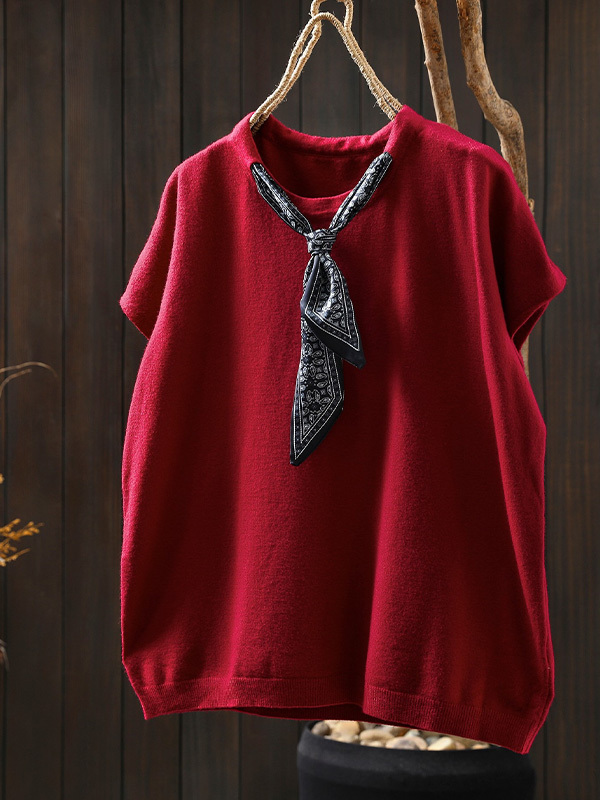 新作スカーフタイ若見え ノースリーブTシャツトップス