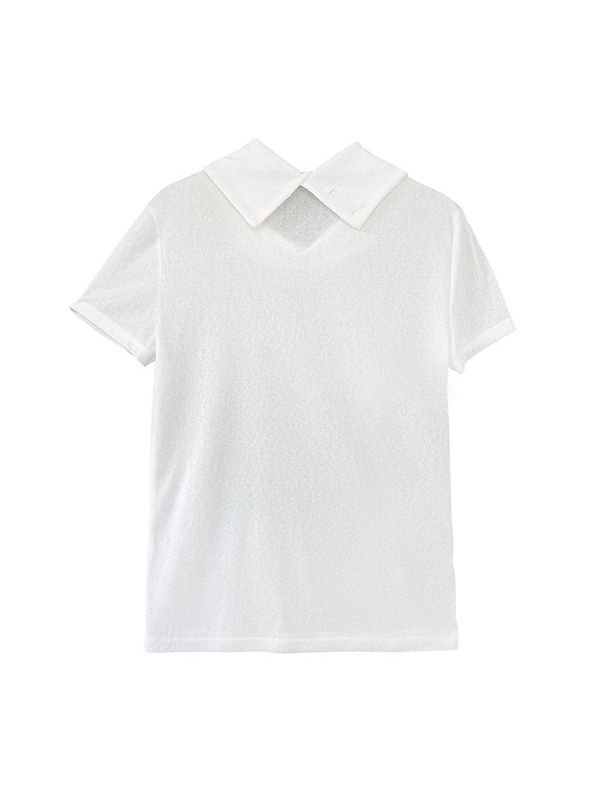 シンプルなデザインくしゅっとネック薄手半袖Tシャツ