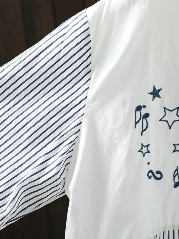 ストライブ刺繍切り替えコットンシャツ