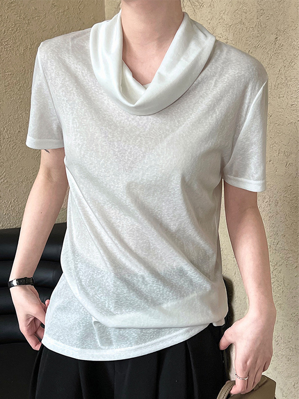 シンプルなデザインくしゅっとネック薄手半袖Tシャツ