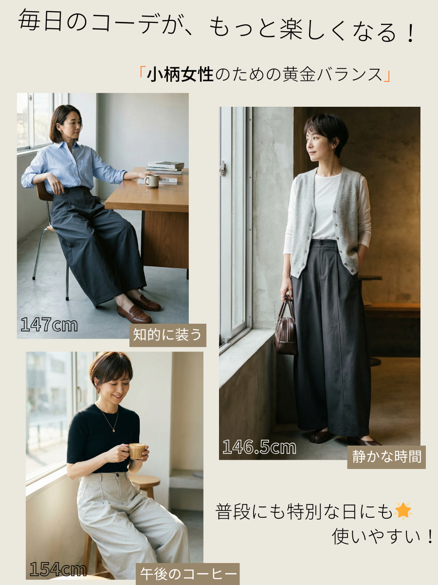 「身長152cm向け」新作抜け感のあるゆったりカーブラインワイドパンツ