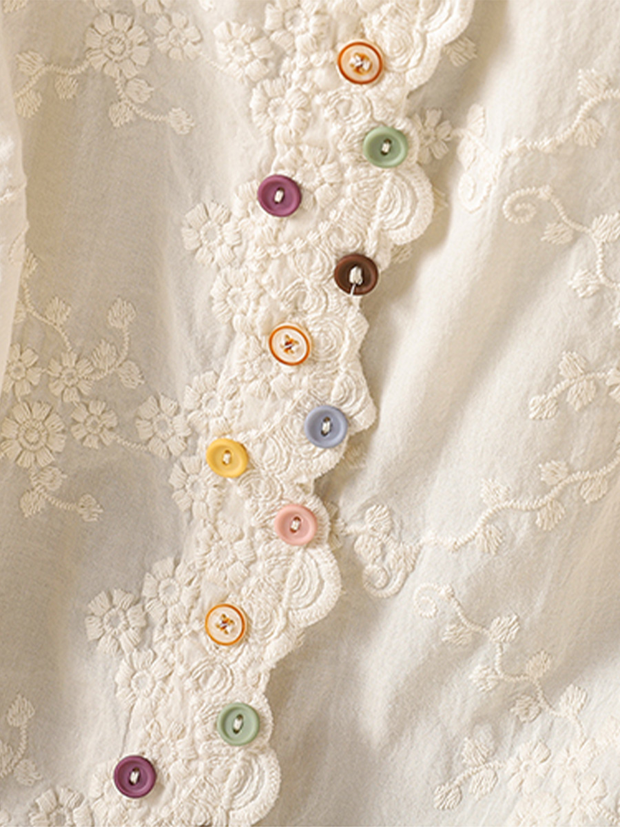 初秋用レトロフリル刺繍ジャカードカジュアルシャツ-Sodemai